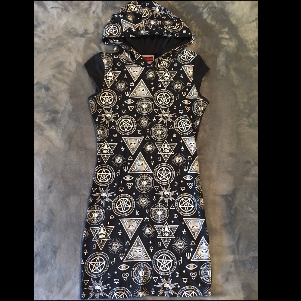 Occult symbol hooded t-shirt dress